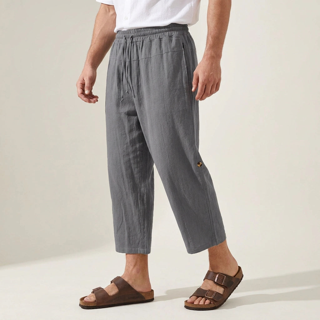 Schlupf-Sommerhose für Herren mit weitem Bein und Kordelzug Grau 1