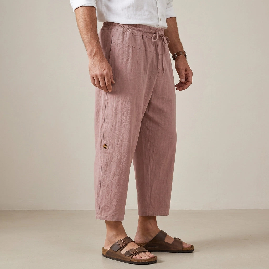 Schlupf-Sommerhose für Herren mit weitem Bein und Kordelzug Altrosa 2
