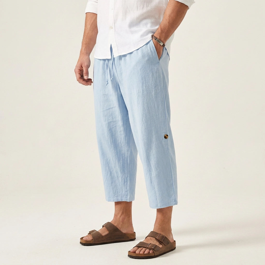 Schlupf-Sommerhose für Herren mit weitem Bein und Kordelzug Hellblau 4