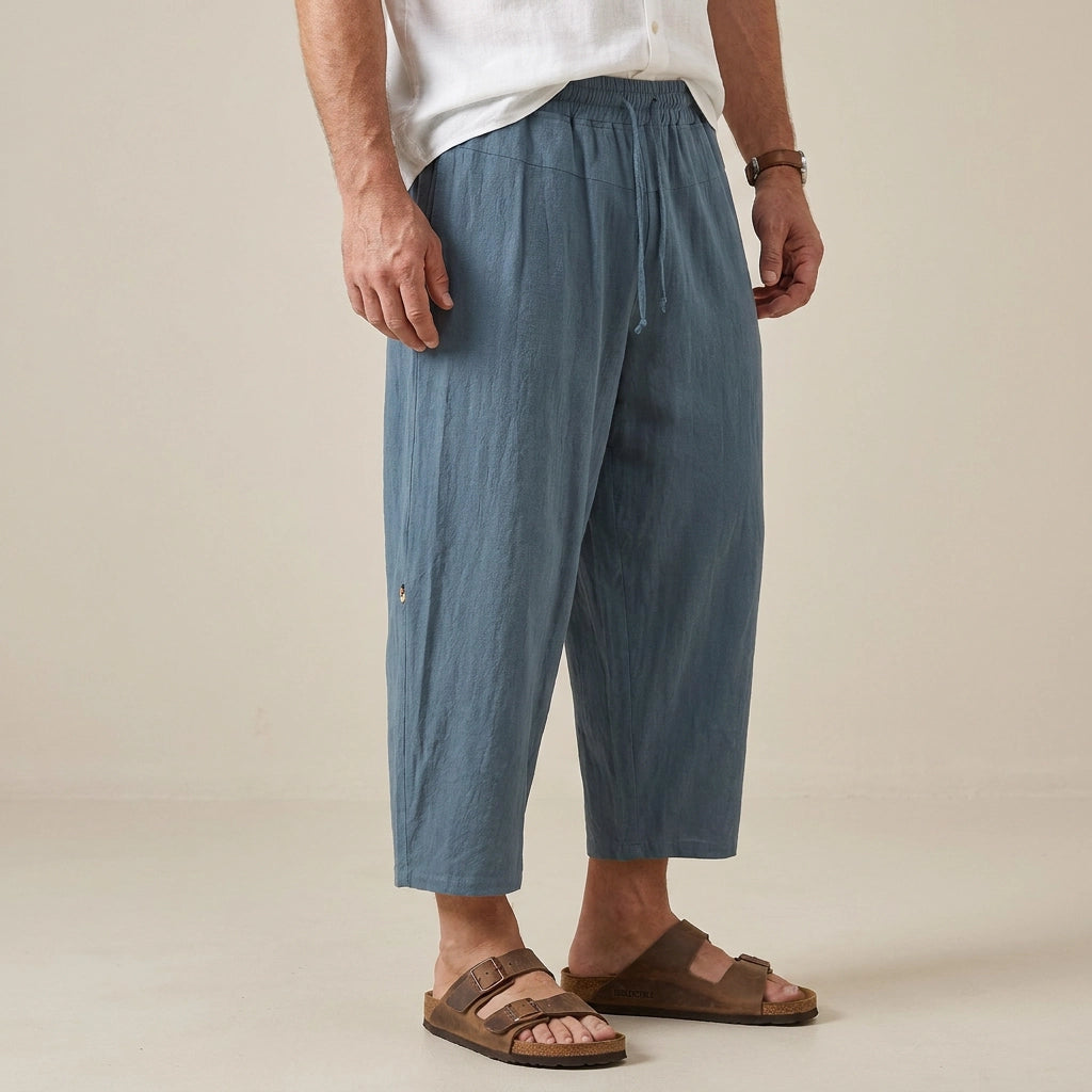 Schlupf-Sommerhose für Herren mit weitem Bein und Kordelzug Jeansblau 6