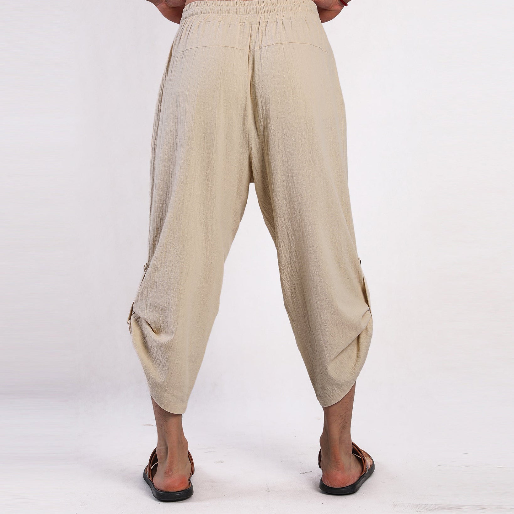Schlupf-Sommerhose für Herren mit weitem Bein und Kordelzug Beige 8