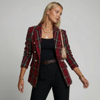 Oversize Blazer für Damen aus Tweed mit Karomuster in leichter Taillierung