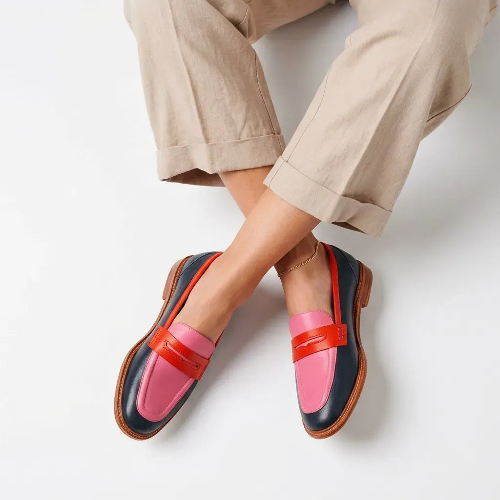 Loafer für Damen aus Leder mit flacher Sohle Rosa 2