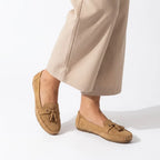 Mokassins für Damen mit flachem Absatz und Quasten Khaki 2
