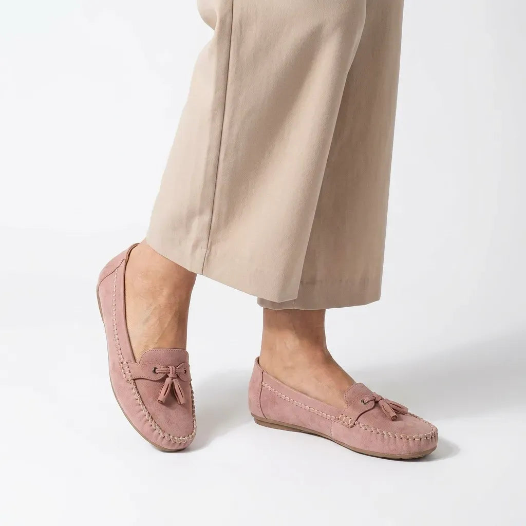Mokassins für Damen mit flachem Absatz und Quasten Rosa 3