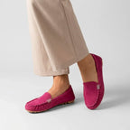 Komfortable Mokassins für Damen mit Goldspange und flexibler Noppensohle Rosa 3