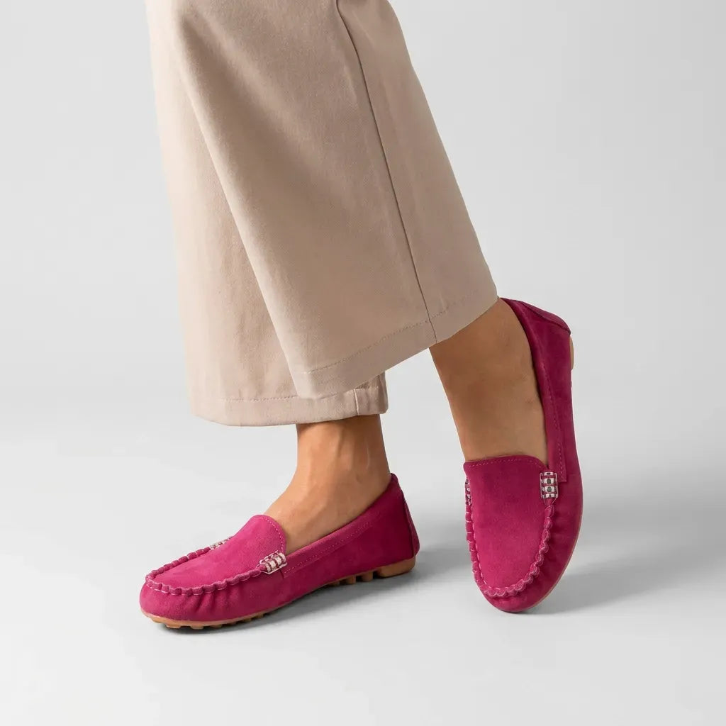 Komfortable Mokassins für Damen mit Goldspange und flexibler Noppensohle Rosa 3