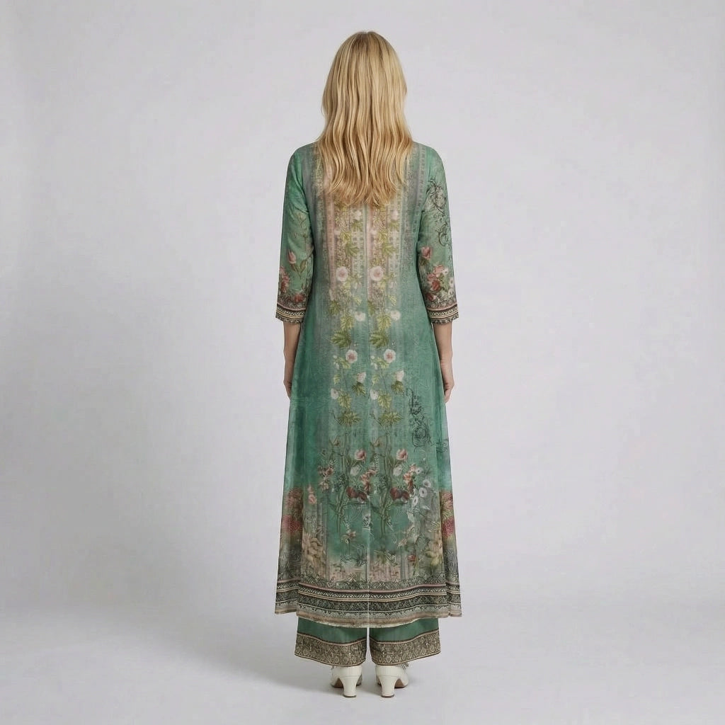 Weites Jumpsuit Set mit Rundhalsausschnitt und Langer Offener Tunika