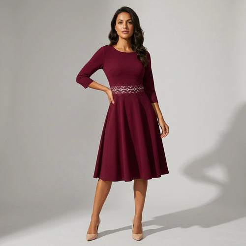 A-Linie Kleid mit Ärmeln in Knielanger Passform