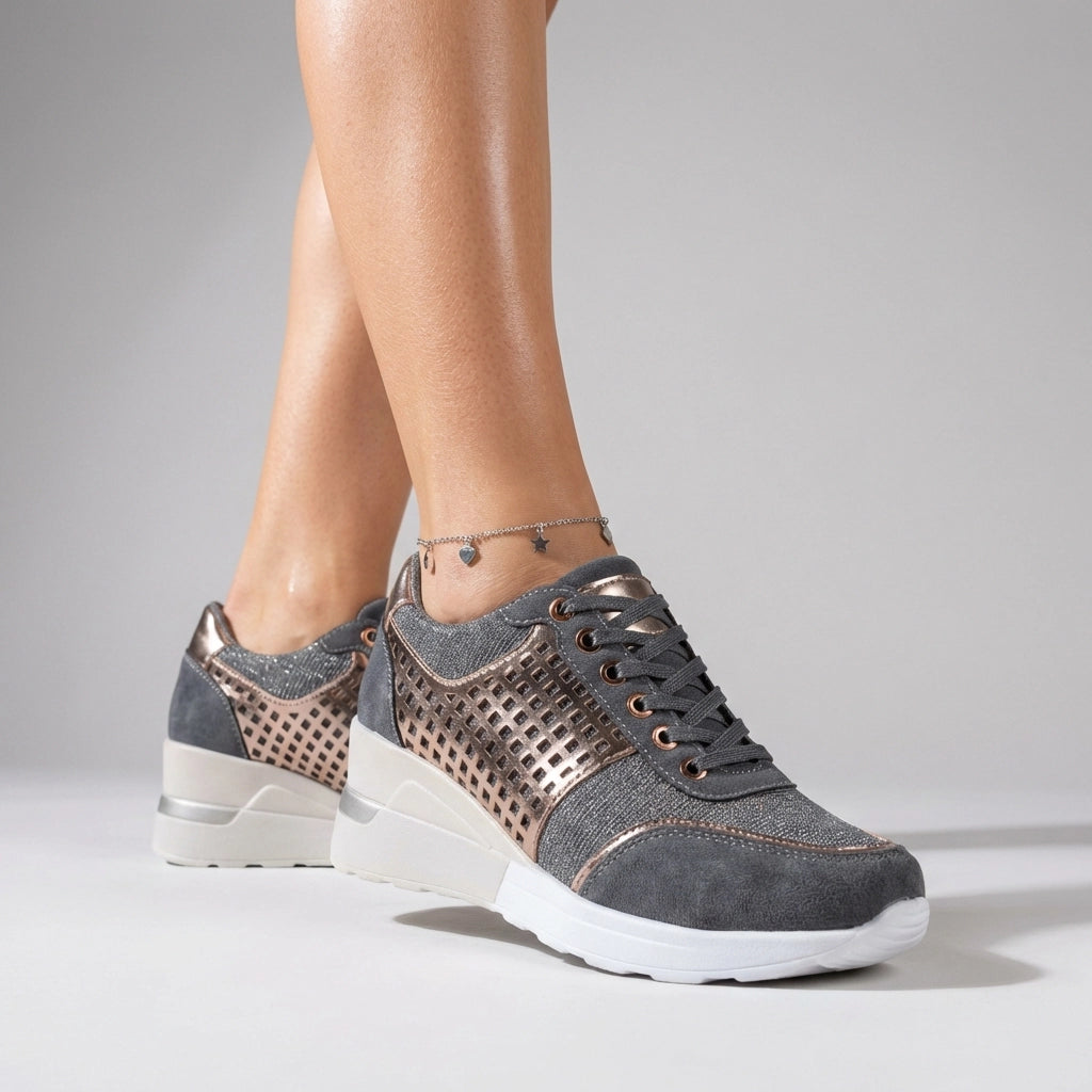 Komfort Sneaker für Damen mit Keilabsatz und Mesh-Einsatz