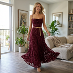 Maxikleid für Damen bodenlang in A-Linie elegant Dunkelrot 1
