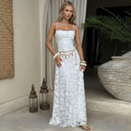 Maxikleid für Damen bodenlang in A-Linie elegant Weiß 3