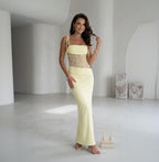 Maxikleid für Damen im Bodycon-Stil mit Cut Outs und Spitze Gelb 1