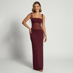 Maxikleid für Damen im Bodycon-Stil mit Cut Outs und Spitze Rot 11