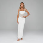 Maxikleid für Damen im Bodycon-Stil mit Cut Outs und Spitze Weiß 2