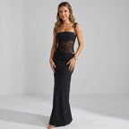Maxikleid für Damen im Bodycon-Stil mit Cut Outs und Spitze Schwarz 3