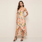 Maxikleid für Damen im Off Shoulder Stil mit Schlitz in Blumenprint Rosa 4