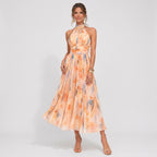 Maxikleid für Damen in A-Linie aus Chiffon mit Blumenprint Koralle 1