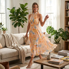 Maxikleid für Damen in A-Linie aus Chiffon mit Blumenprint 4