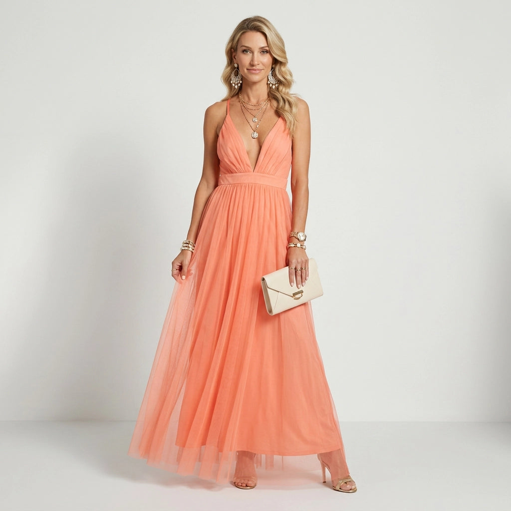 Maxikleid für Damen in A-Linie in bodenlanger Form Rosa 3
