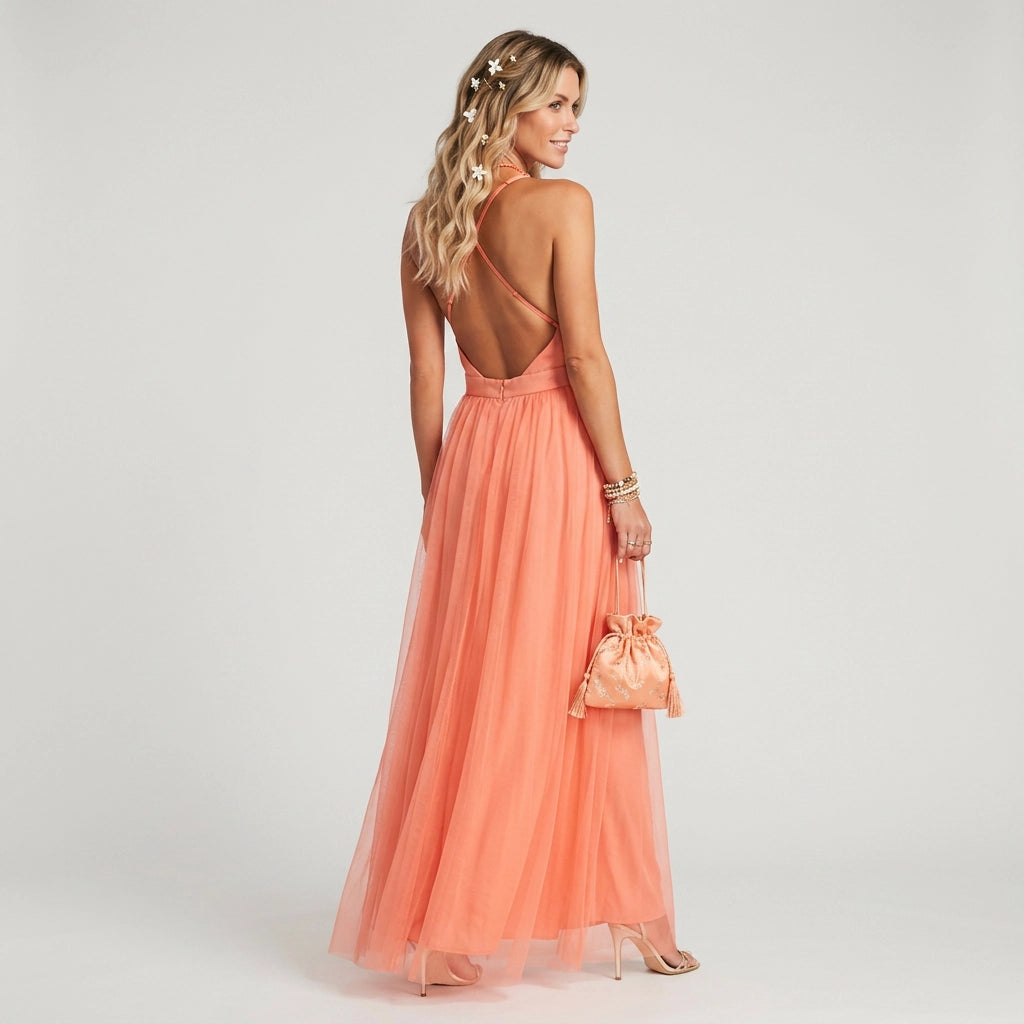Maxikleid für Damen in A-Linie in bodenlanger Form Rosa 4