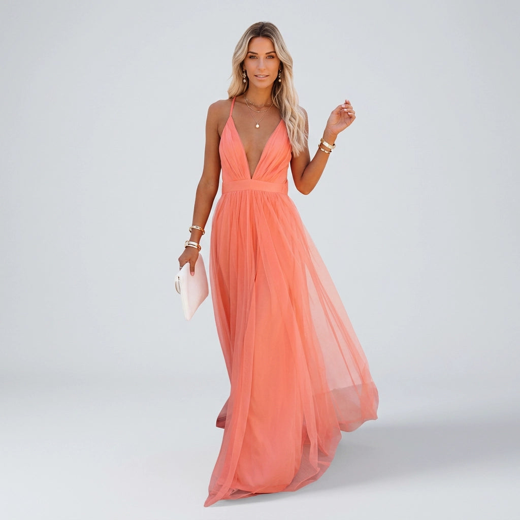 Maxikleid für Damen in A-Linie in bodenlanger Form Rosa 5