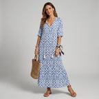 Maxikleid für Damen in A-Linie mit Blumenprint Blau 1