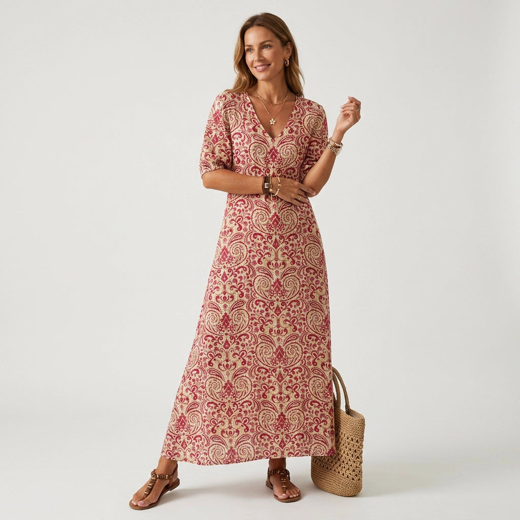 Maxikleid für Damen in A-Linie mit Blumenprint Rot 2