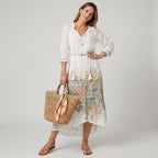 Maxikleid für Damen in A-Linie mit Blumenprint Weiß 3