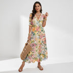 Maxikleid für Damen in A-Linie mit Blumenprint Beige 7