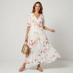 Maxikleid für Damen in A-Linie mit Blumenprint Weiß 9
