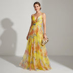 Maxikleid für Damen in A-Linie mit Cut Out in Blumenprint Gelb 1