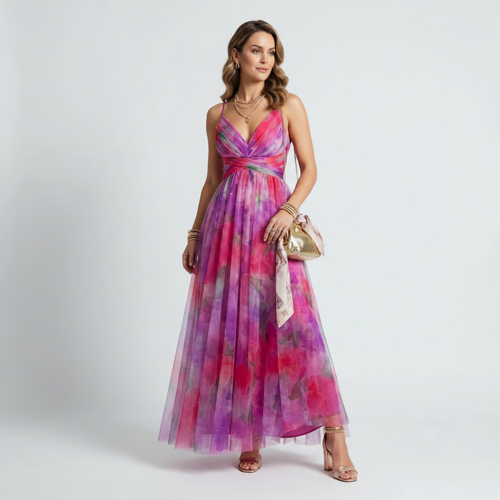 Maxikleid für Damen in A-Linie mit Cut Out in Blumenprint Rosa 2