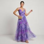 Maxikleid für Damen in A-Linie mit Cut Out in Blumenprint Lila 3
