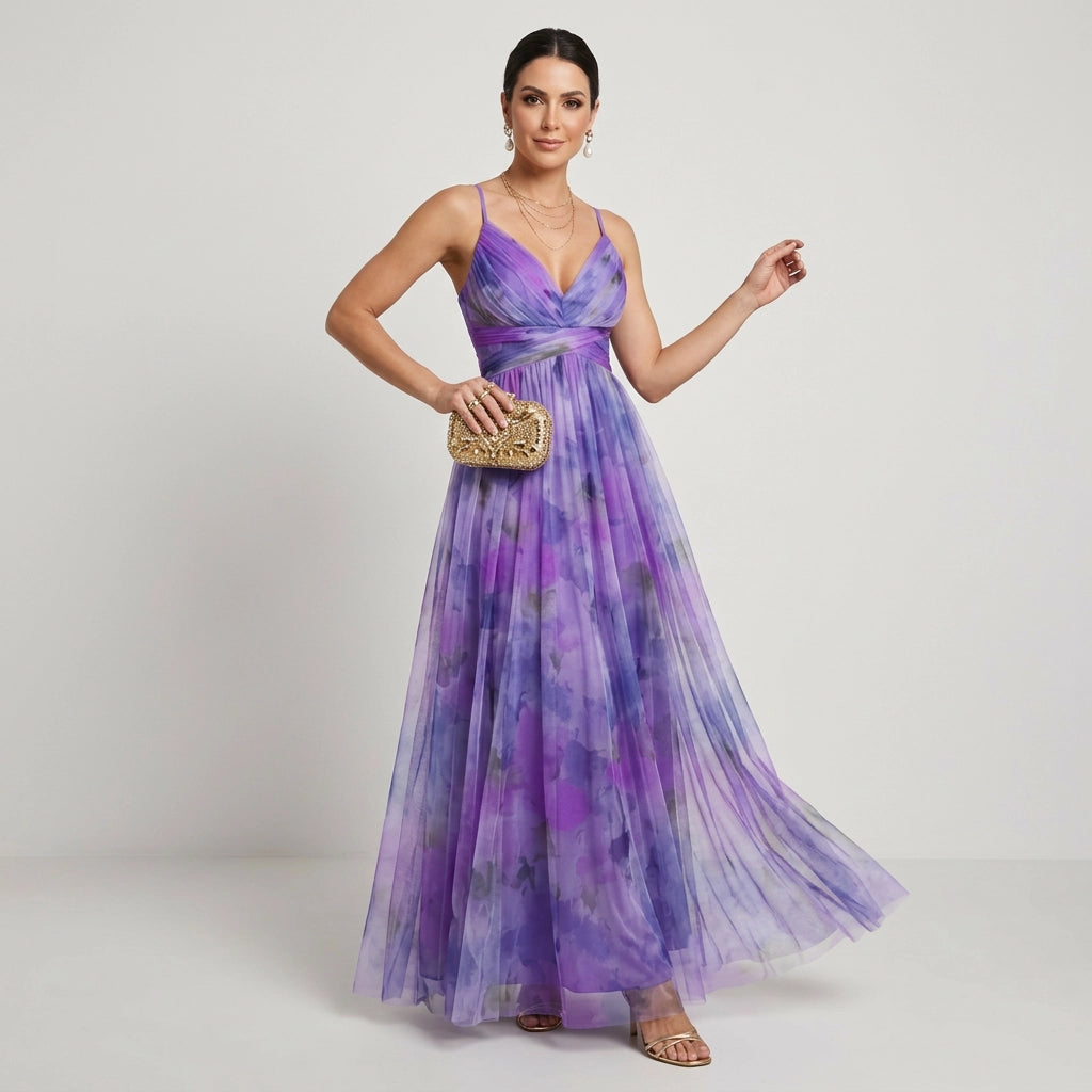 Maxikleid für Damen in A-Linie mit Cut Out in Blumenprint Lila 3