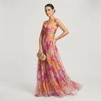Maxikleid für Damen in A-Linie mit Cut Out in Blumenprint Orange 4