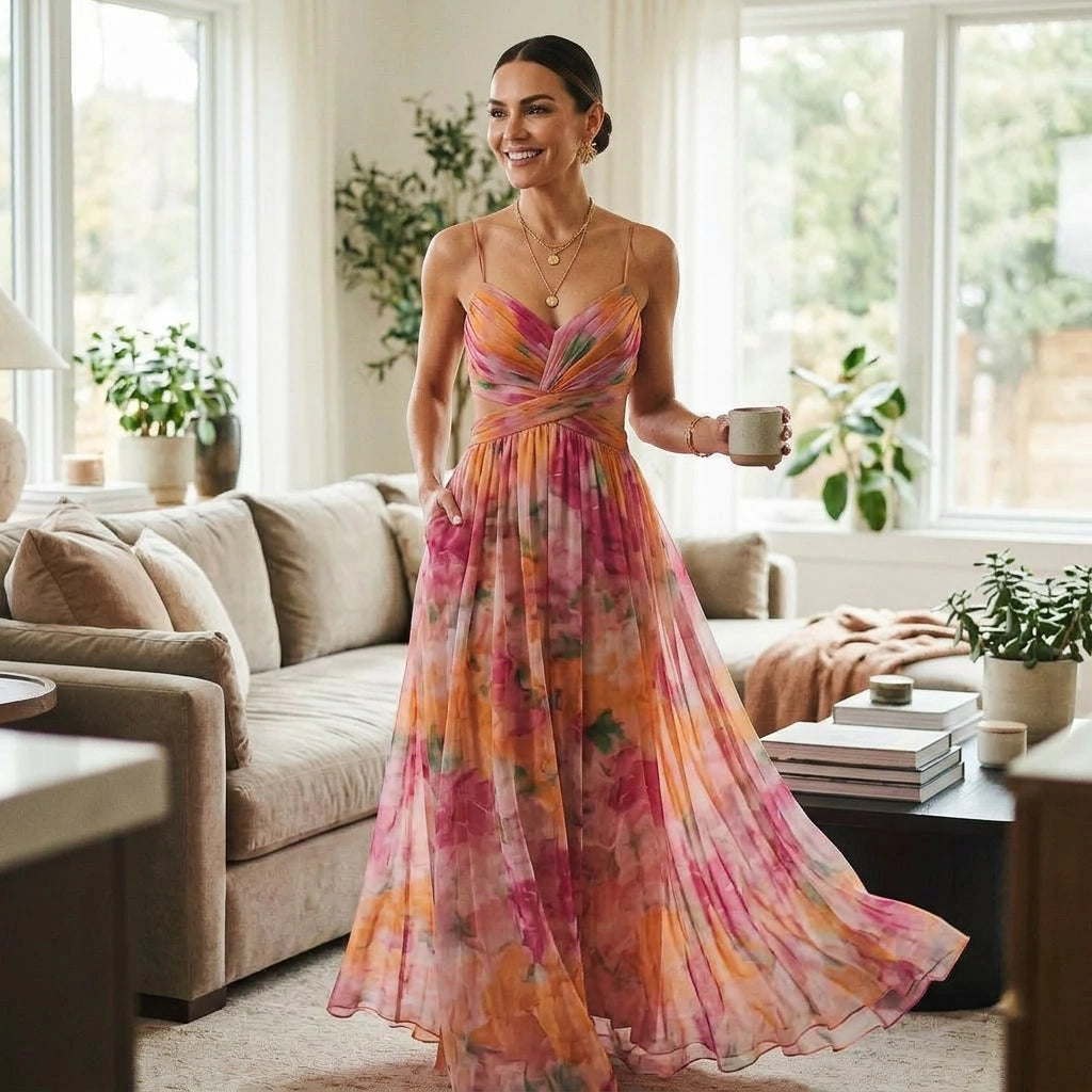 Maxikleid für Damen in A-Linie mit Cut Out in Blumenprint 6