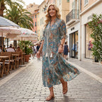 Maxikleid für Damen in A-Linie mit Halbarm und Stehkragen 1