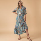 Langes Boho Sommerkleid mit Paisley Muster und Halbarm