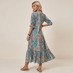 Maxikleid für Damen in A-Linie mit Halbarm und Stehkragen Blau 2