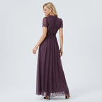 Maxikleid für Damen in A-Linie mit Kurzarm aus Chiffon Lila 1