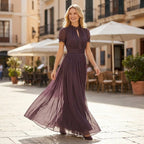 Maxikleid für Damen in A-Linie mit Kurzarm aus Chiffon Lila 2