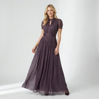 Maxikleid für Damen in A-Linie mit Kurzarm aus Chiffon Lila 3