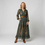 Maxikleid für Damen in A-Linie mit Langarm und mit Knöpfen 3