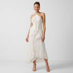 Maxikleid für Damen in A-Linie mit Plissee ärmellos Weiß 4