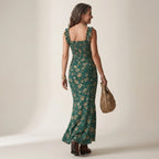 Maxikleid für Damen in A-Linie mit Rüschen im Blumenprint Grün 2