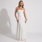 Maxikleid für Damen in A-Linie mit Spitze im eleganten Stil Weiß 1