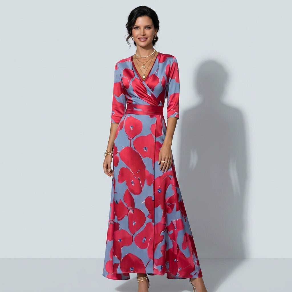 Maxikleid für Damen in Blumenprint in A-Linie Blau 2