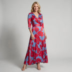 Maxikleid in Blumenprint mit Wickeloptik und 3/4 Ärmeln