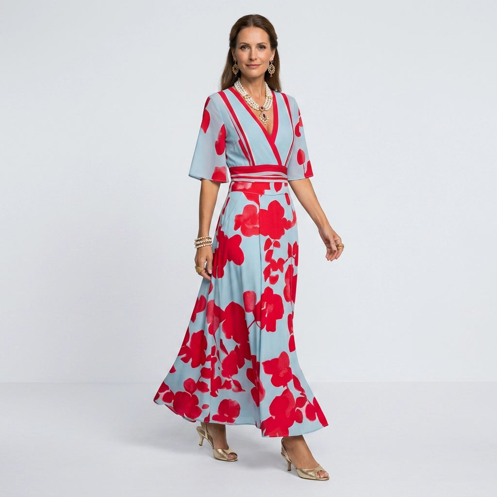 Maxikleid für Damen in Blumenprint in A-Linie Blau 3